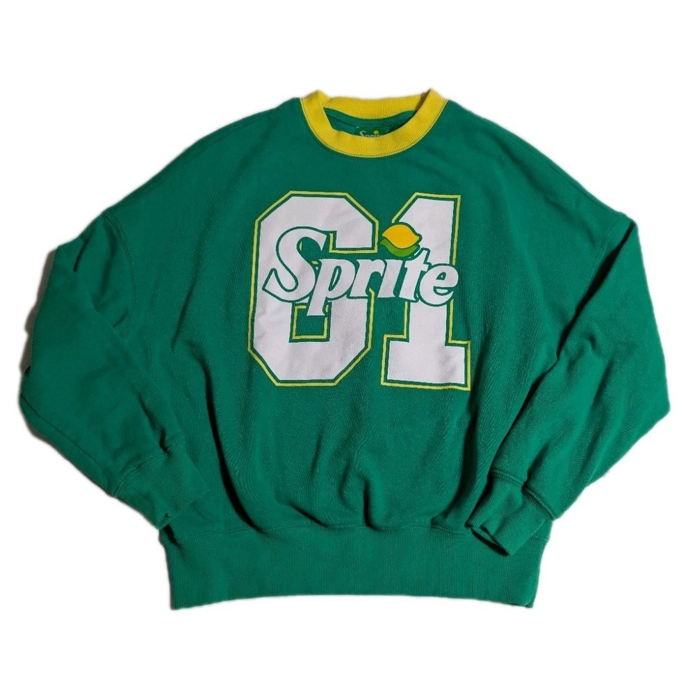 Sprite 61 Graphic Crewneck Sweatshirt Green Ringer Collar‎ Retro Promo Mens XS